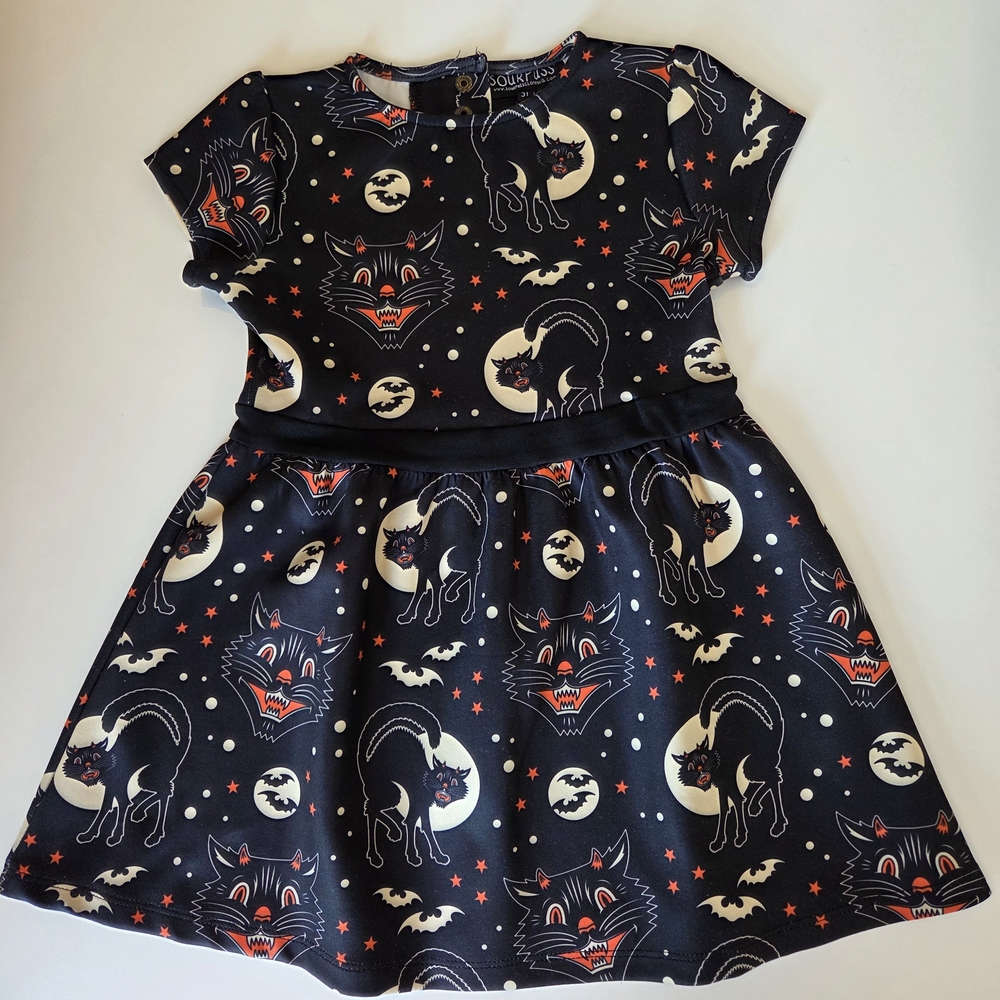 Sourpuss RARE Black Cat Design Halloween Dress Girls 3T
